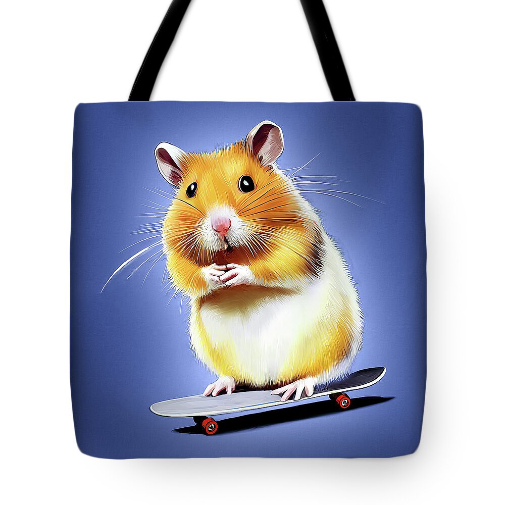 Hamsters Tote Bag featuring the digital art Skateboarding Hamster by Mark Tisdale