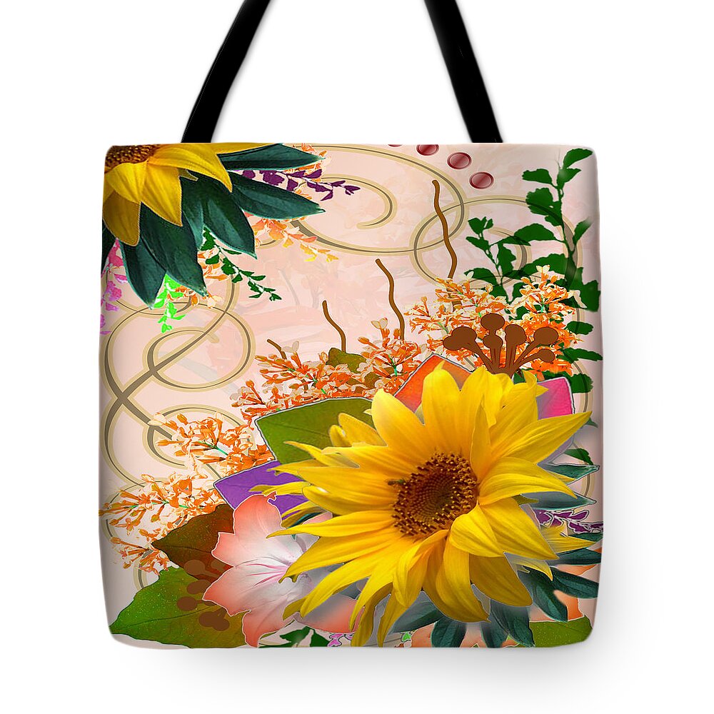 Autumn Tote Bag featuring the digital art Floral Autumn Seasonal Card of November Colors by Delynn Addams