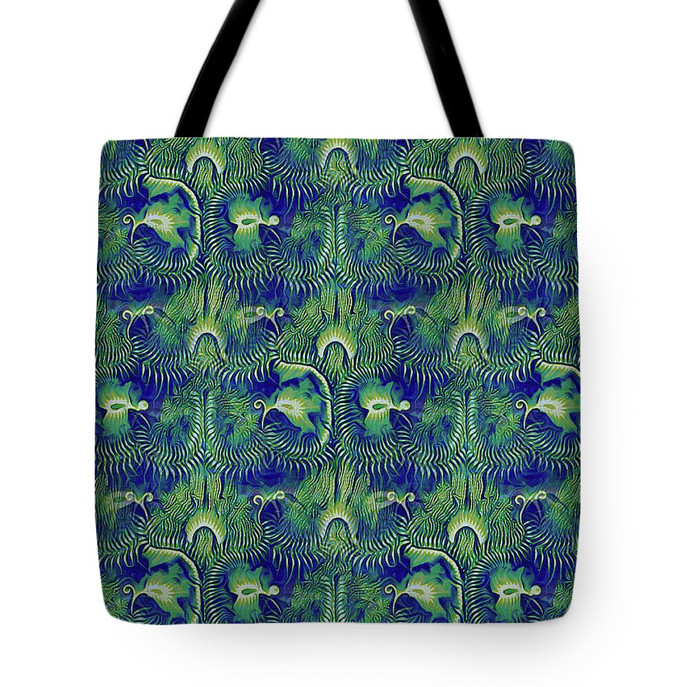 Modern Tote Bag featuring the mixed media Seaweed Teal Modern Art Nouveau Pattern by Shelli Fitzpatrick