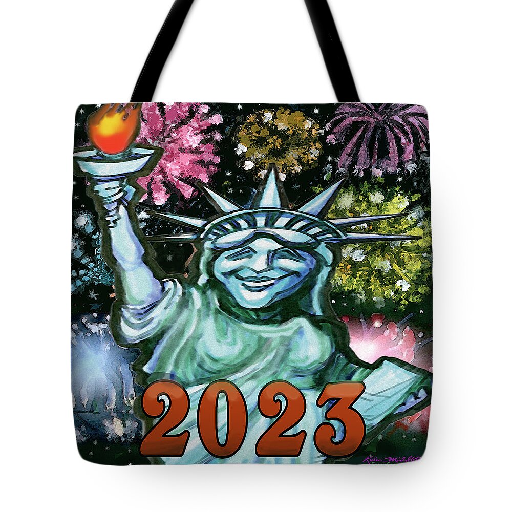 New Year Tote Bag featuring the digital art 2023 Lady Liberty by Kevin Middleton