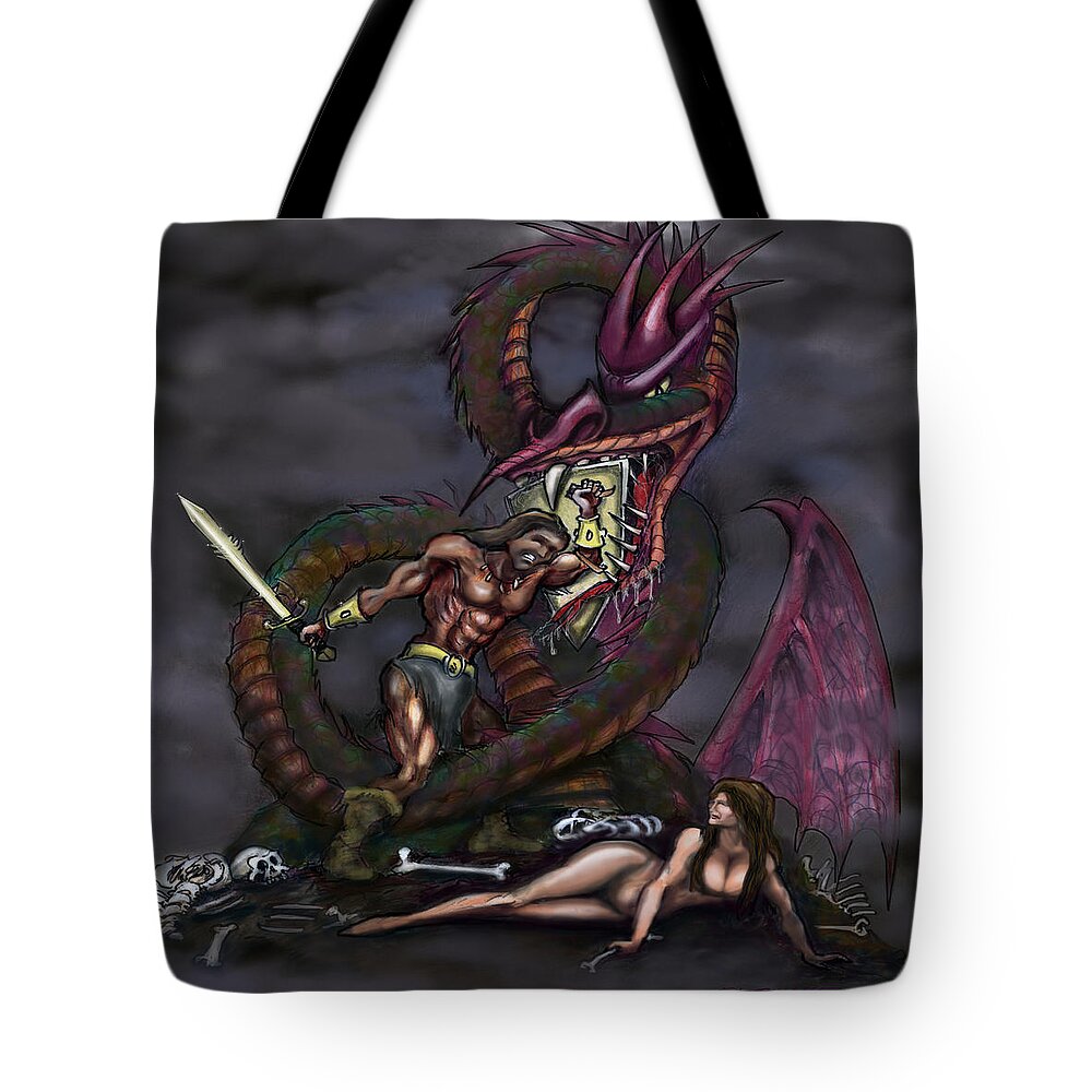 Dragon Tote Bag featuring the painting Dragonslayer by Kevin Middleton