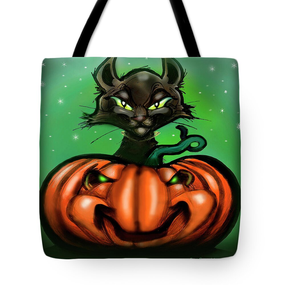 Halloween Tote Bag featuring the digital art Black Cat n Pumpkin by Kevin Middleton