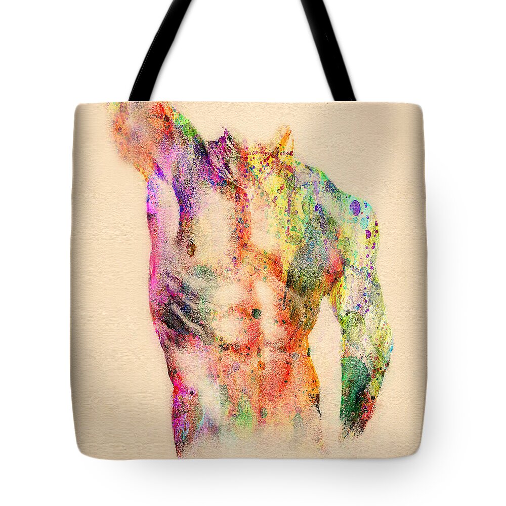 Male Nude Art Tote Bag featuring the digital art Abstractiv Body by Mark Ashkenazi