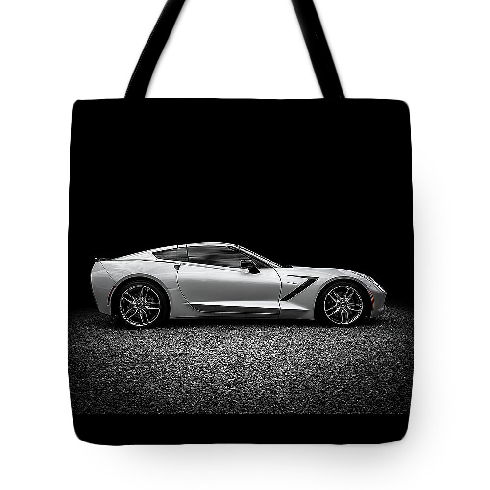 Corvette Tote Bag featuring the digital art 2014 Corvette Stingray by Douglas Pittman