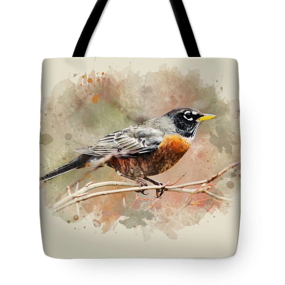 American Robin Tote Bag featuring the mixed media American Robin - Watercolor Art by Christina Rollo