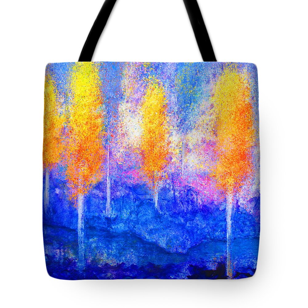 Trees Tote Bag featuring the painting Aspen Blue by Gregg Caudell