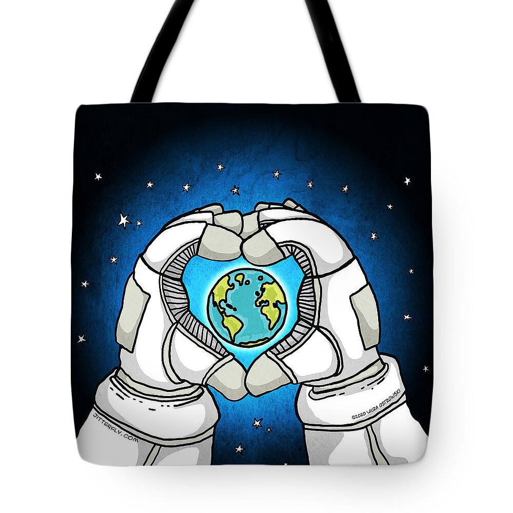 Astronaut Tote Bag featuring the digital art Astronaut Loves Earth by Laura Ostrowski