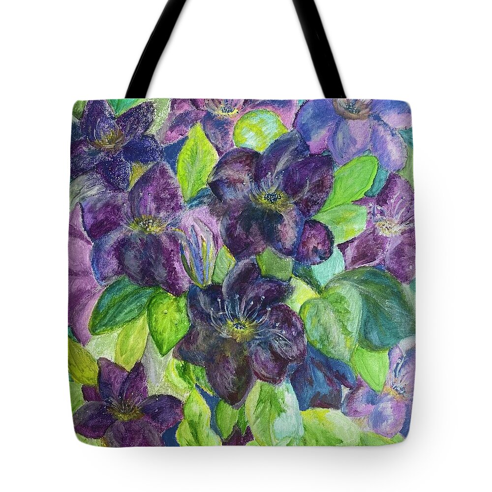 Flowers Tote Bag featuring the painting At Long Last Clematis by Melody Fowler