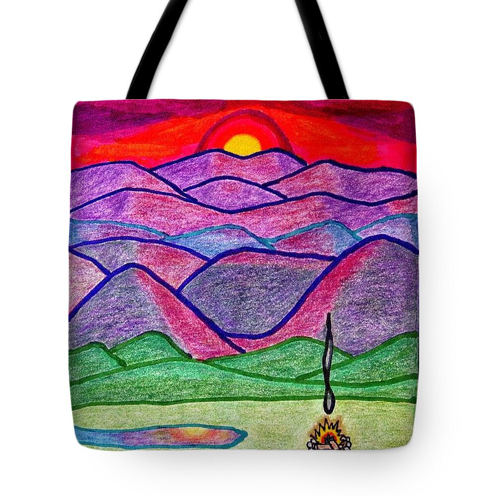 Rest Tote Bag featuring the drawing At Rest In The Mountains by Karen Nice-Webb