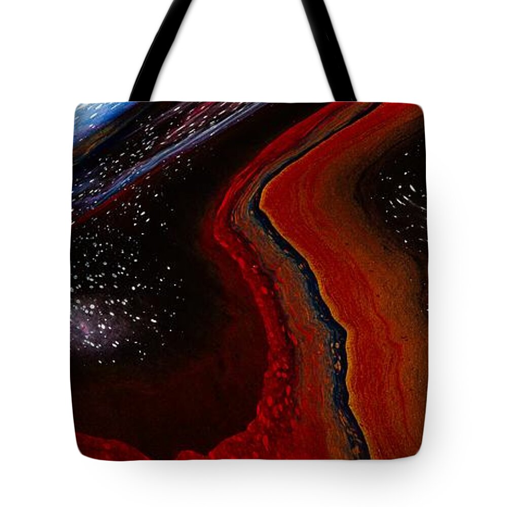 Abstract Tote Bag featuring the digital art At The Edge Of Time - Abstract Contemporary Acrylic Painting by Sambel Pedes