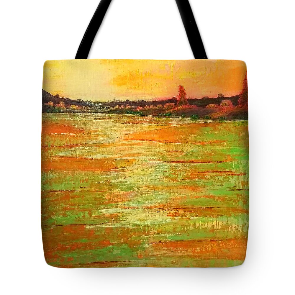 Water Tote Bag featuring the painting At the end of the day by Tina Mitchell