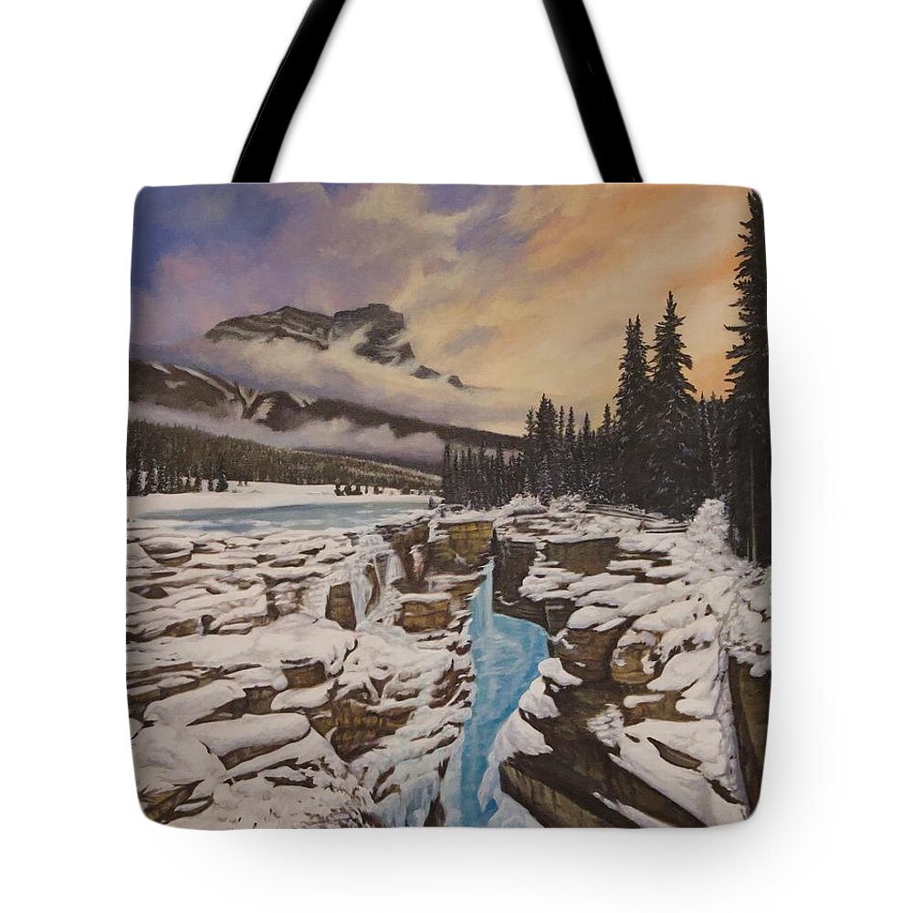 Athabasca Falls Tote Bag featuring the painting Athabasca Falls by Tammy Taylor