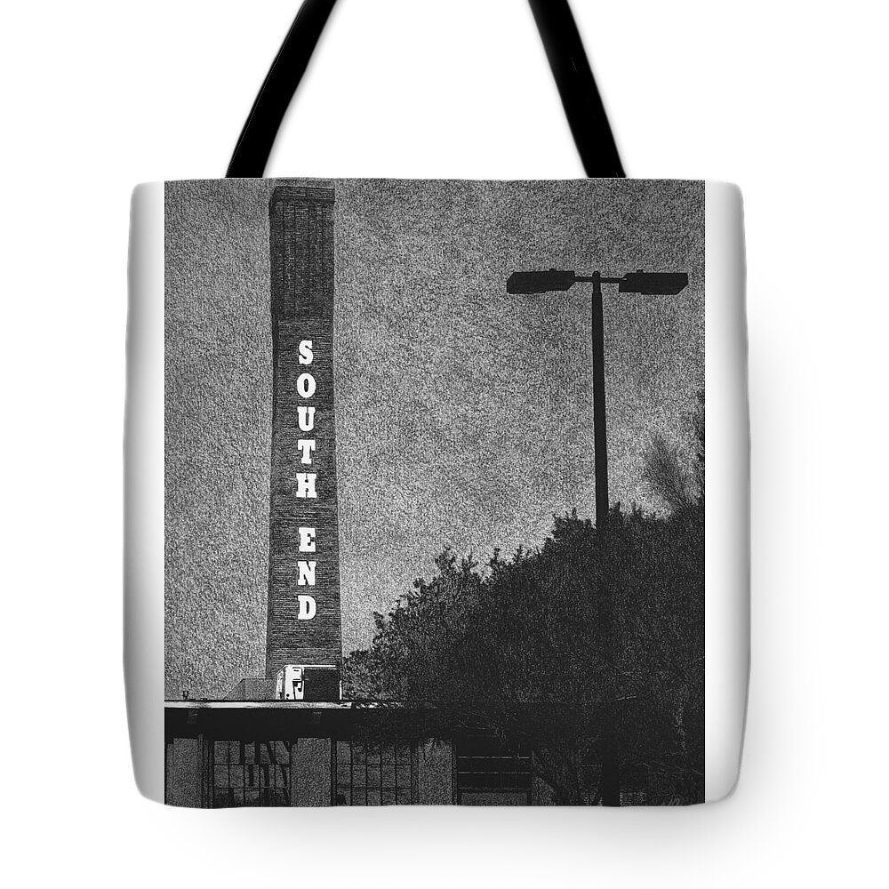 Charlotte Tote Bag featuring the drawing Atherton Mill by Mark Baranowski