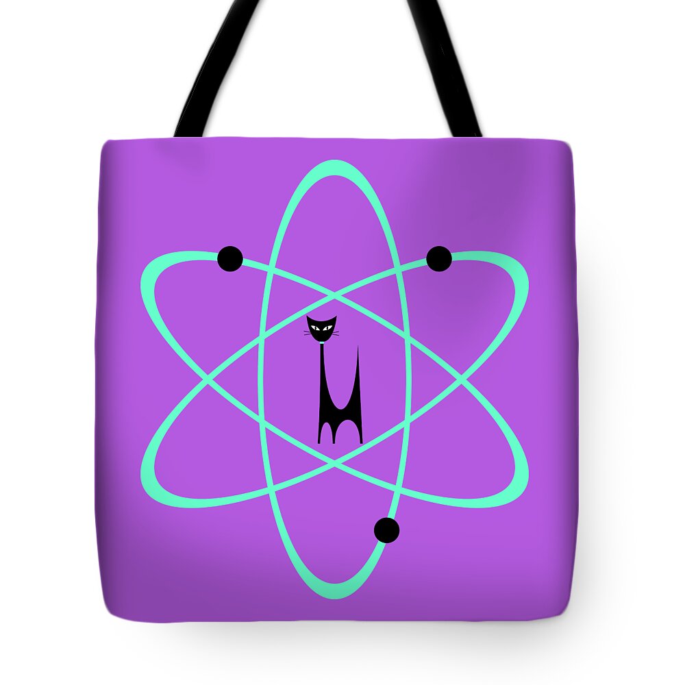 Atomic Cat Tote Bag featuring the digital art Atom Cat in Green Transparent Background by Donna Mibus