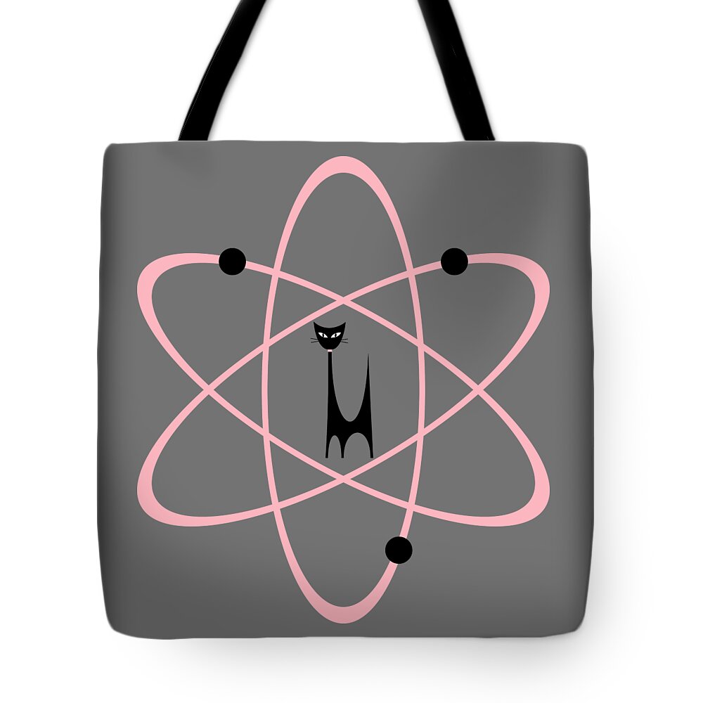 Atomic Cat Tote Bag featuring the digital art Atom Cat in Pink Transparent Background by Donna Mibus