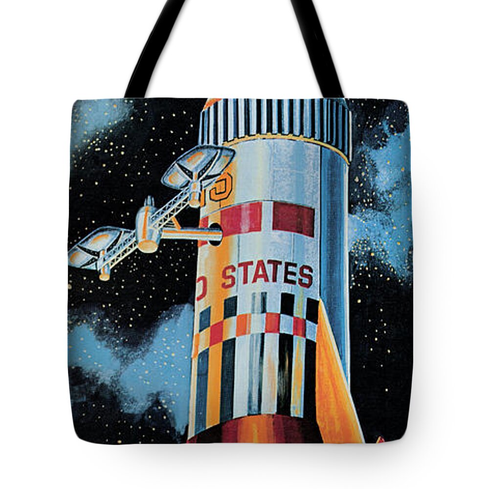 Vintage Toy Posters Tote Bag featuring the drawing Atom Rocket-15 by Vintage Toy Posters