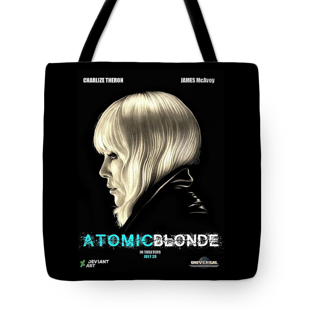 Atomic Blonde Tote Bag featuring the drawing Atomic Blonde by Fred Larucci