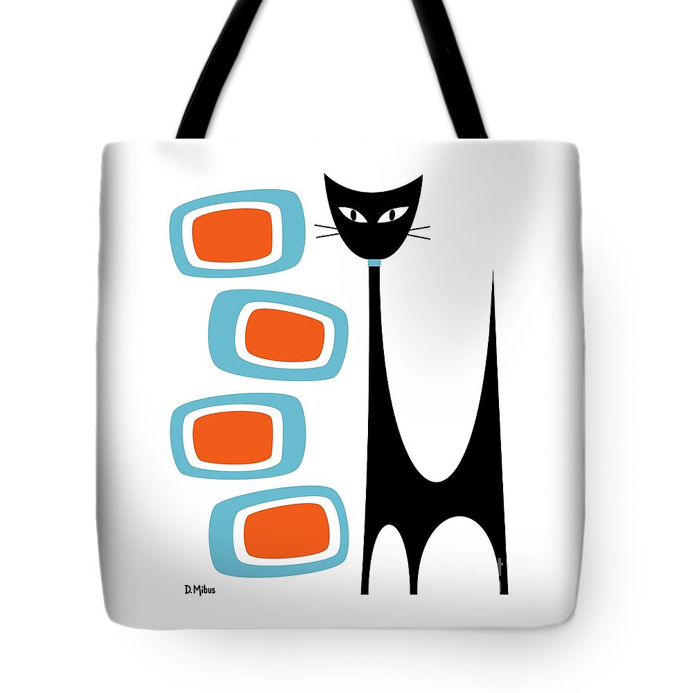 Cat Tote Bag featuring the digital art Atomic Cat Orange Blue by Donna Mibus