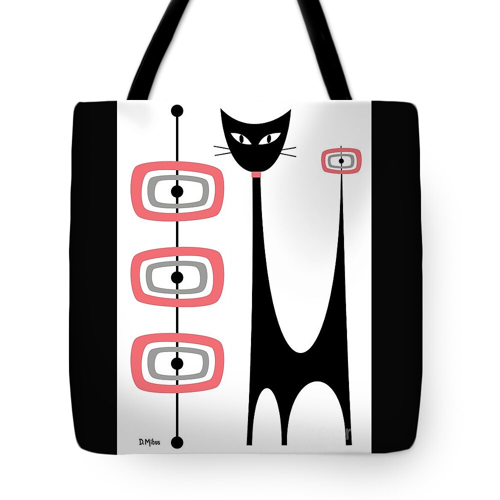 Mid Century Modern Tote Bag featuring the digital art Atomic Cat Pink Gray by Donna Mibus