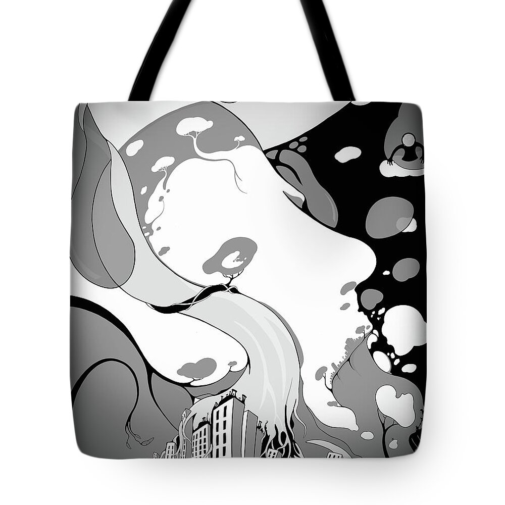 Black And White Tote Bag featuring the digital art Atrophy Of Consciousness BW by Craig Tilley