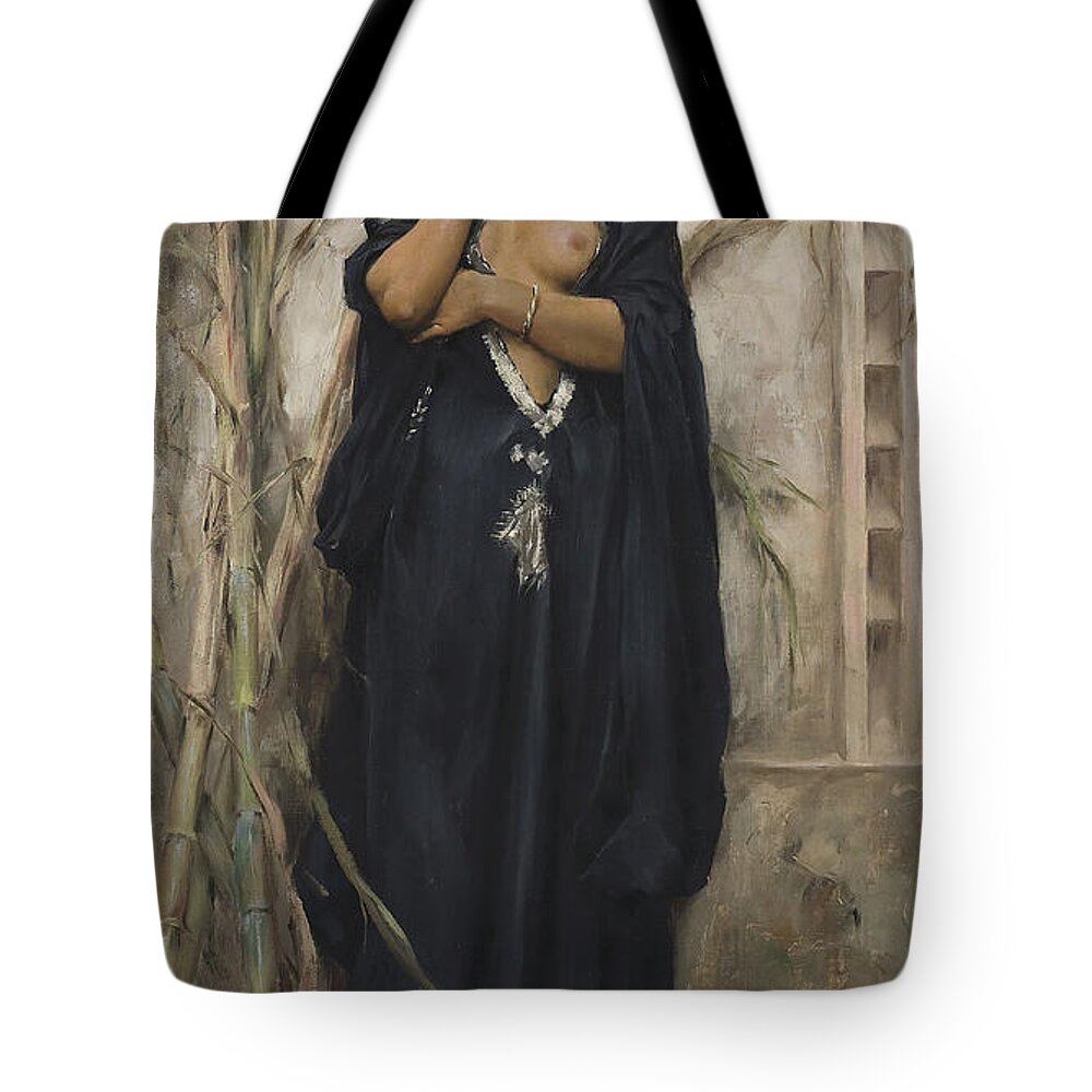 Woman Tote Bag featuring the painting Au Jardin, 1881 by Julius Leblanc Stewart by Julius Leblanc Stewart