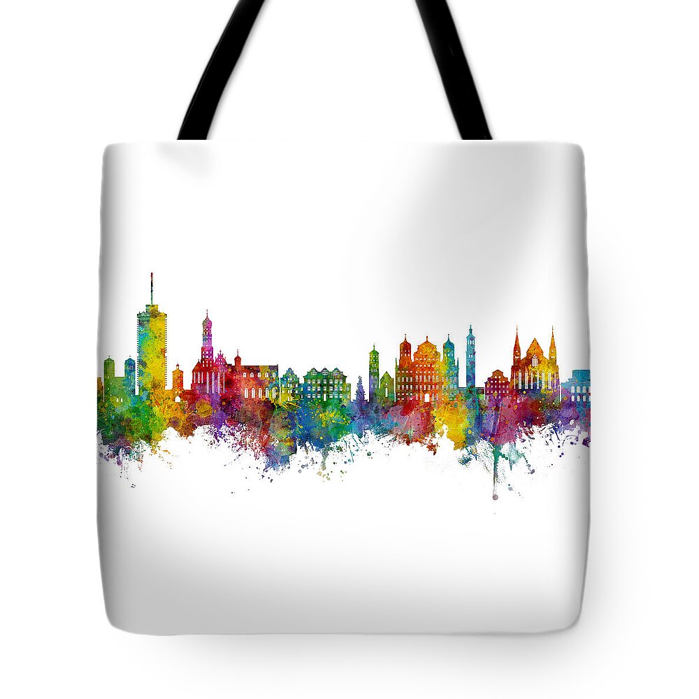 Augsburg Tote Bag featuring the digital art Augsburg Germany Skyline #45 by Michael Tompsett