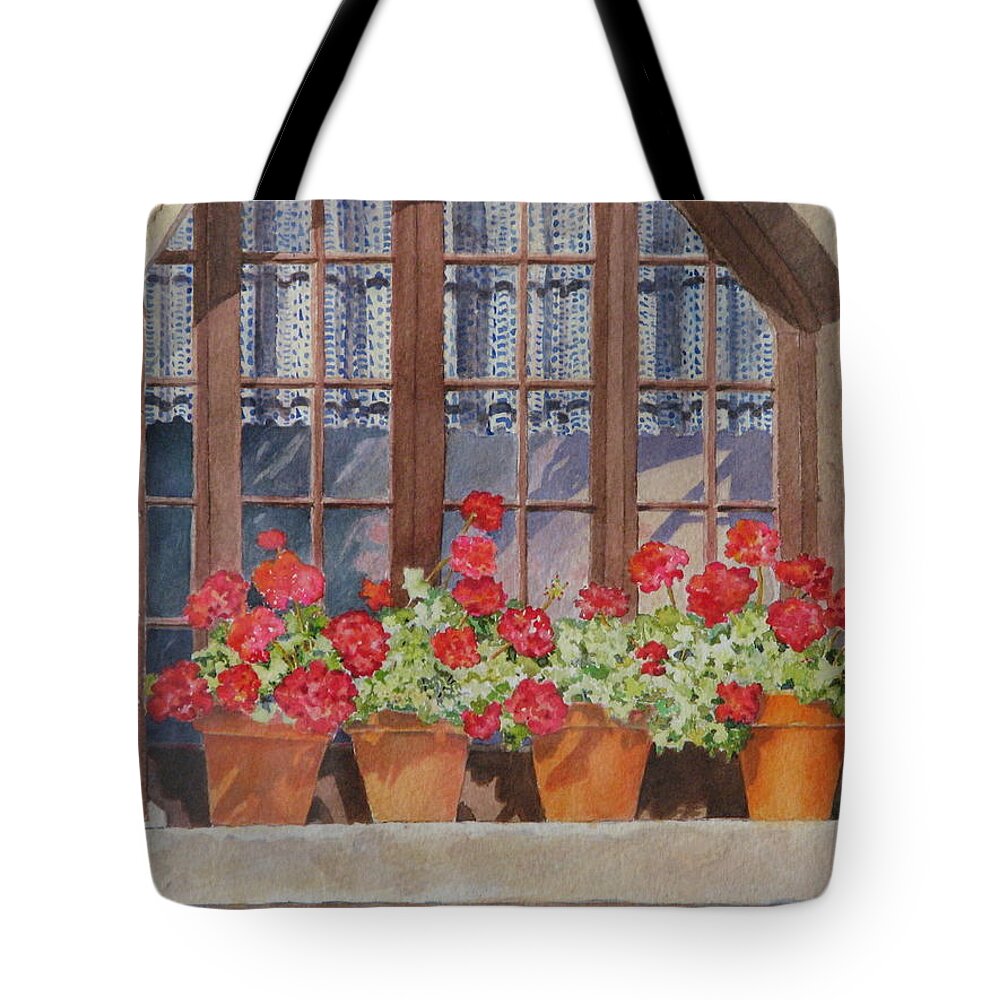 Watercolor Tote Bag featuring the painting August at the Auberge by Mary Ellen Mueller Legault