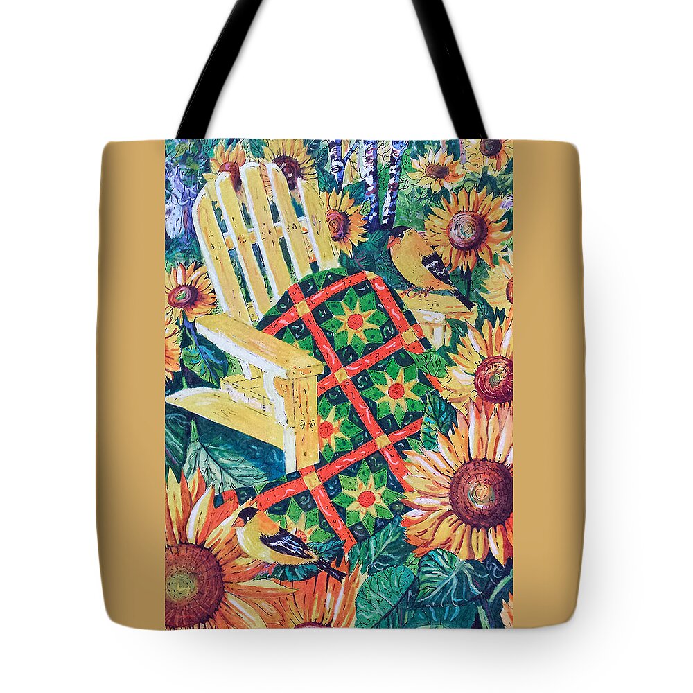 August Sunflowers And Quilt Tote Bag featuring the painting August Sunflowers and Quilt by Diane Phalen
