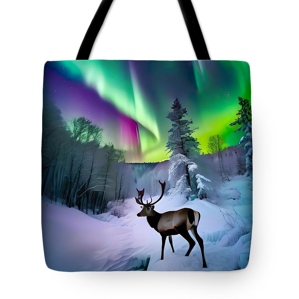 Aurora Borealis Tote Bag featuring the mixed media Aurora Winter Miracle by Lisa Pearlman