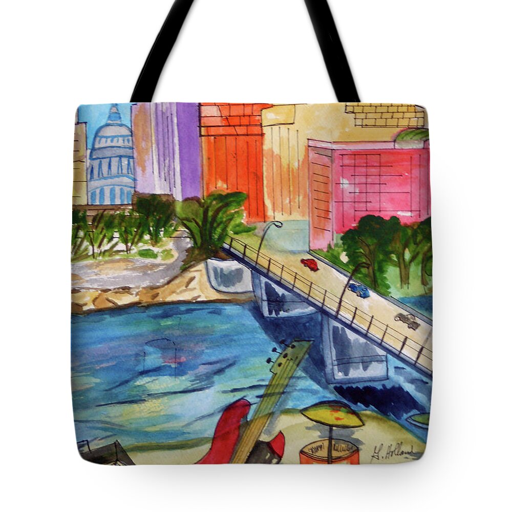 Bridge Tote Bag featuring the painting Austin Ann Richard's bridge. by Genevieve Holland