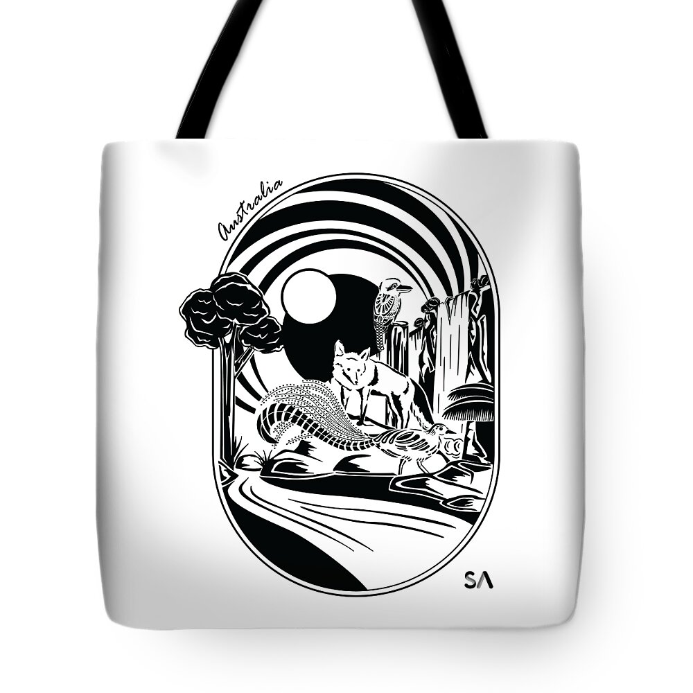Black And White Tote Bag featuring the digital art Australia by Silvio Ary Cavalcante