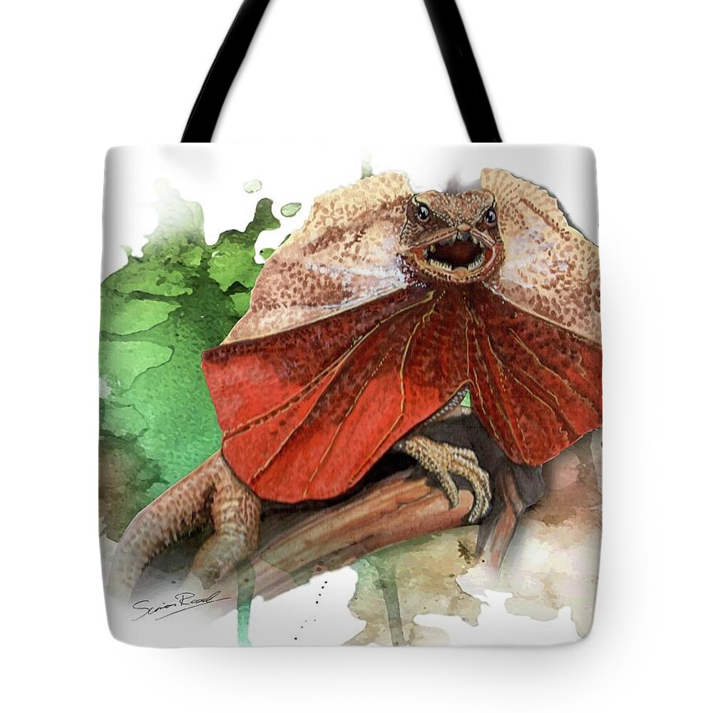 Art Tote Bag featuring the painting Australian Frilled Necked Lizard by Simon Read