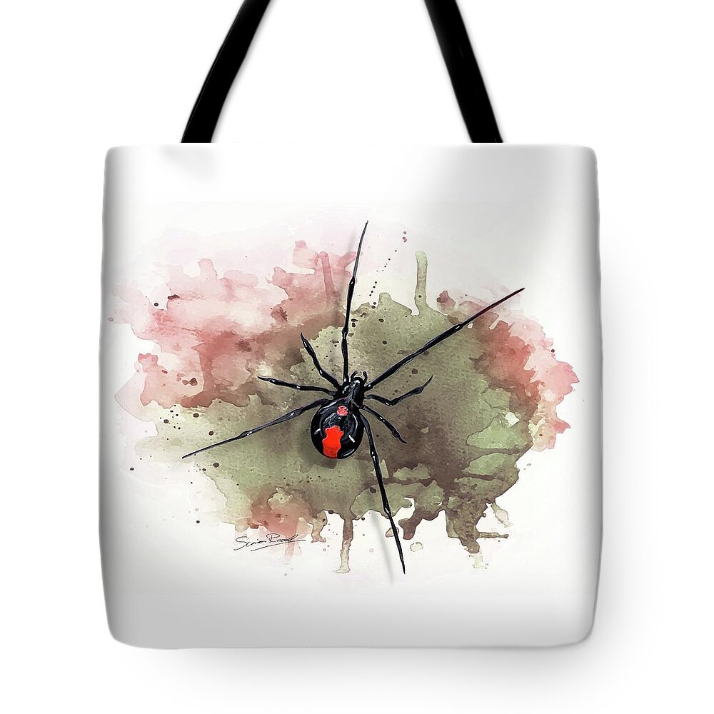 Art Tote Bag featuring the painting Australian Redback Spider by Simon Read