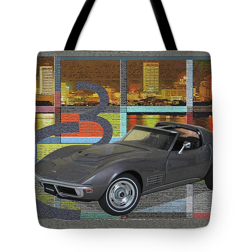 Autoart Vettes Tote Bag featuring the digital art AUTOart Vettes / C3hree by David Squibb
