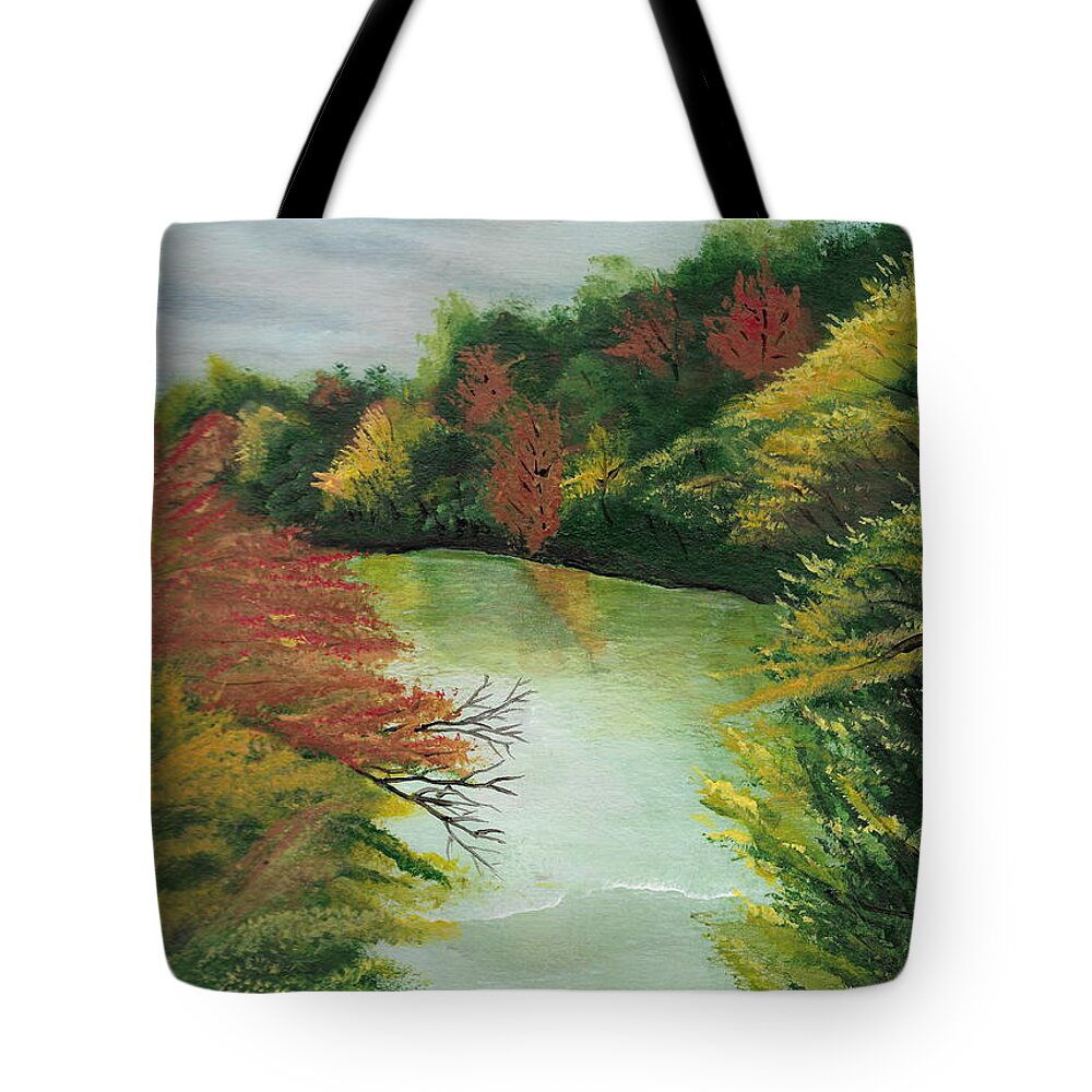 River Tote Bag featuring the painting Autum River by David Bigelow