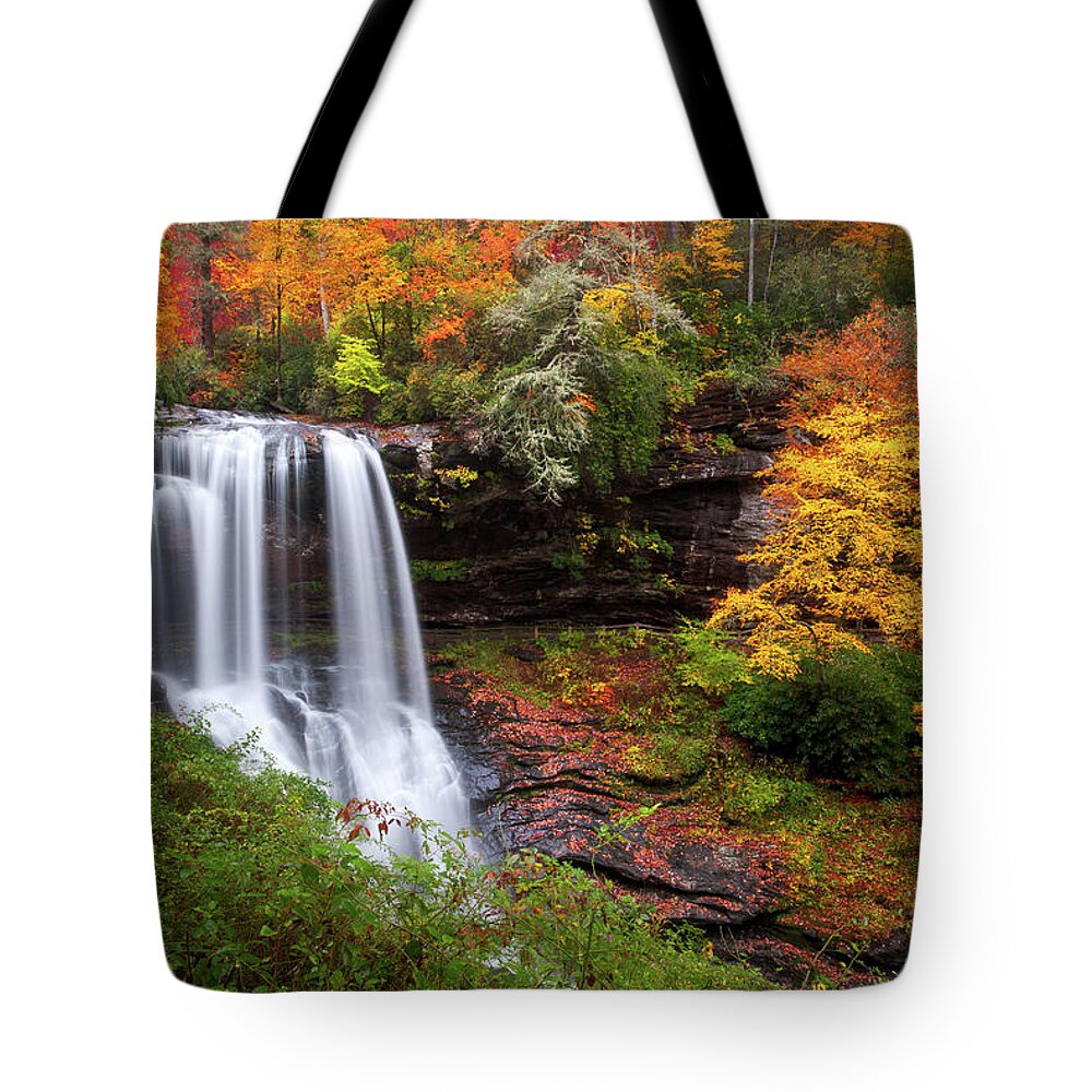Waterfalls Tote Bag featuring the photograph Autumn at Dry Falls - Highlands NC Waterfalls by Dave Allen