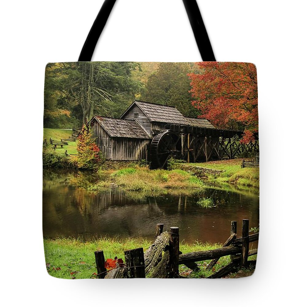 Mabry Mill Tote Bag featuring the photograph Autumn at Mabry Mill by Deb Beausoleil