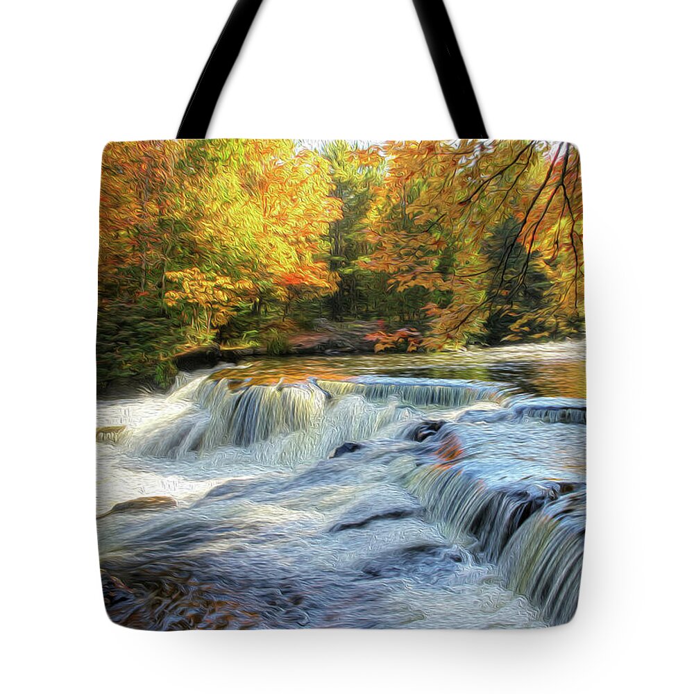 Waterfalls Tote Bag featuring the photograph Painting of Autumn at the Cascades by Robert Carter