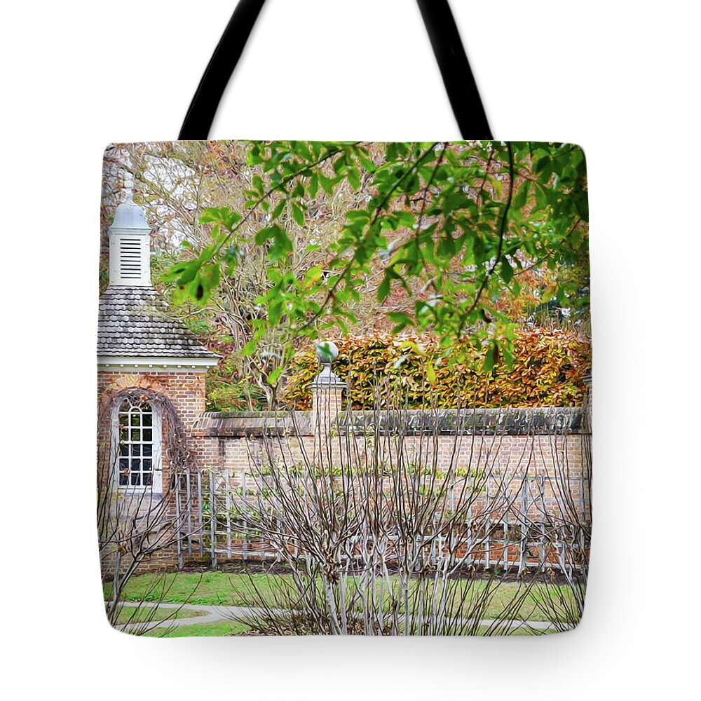 Colonial Williamsburg Tote Bag featuring the photograph Autumn at the Vineyard - Oil Painting Style by Rachel Morrison