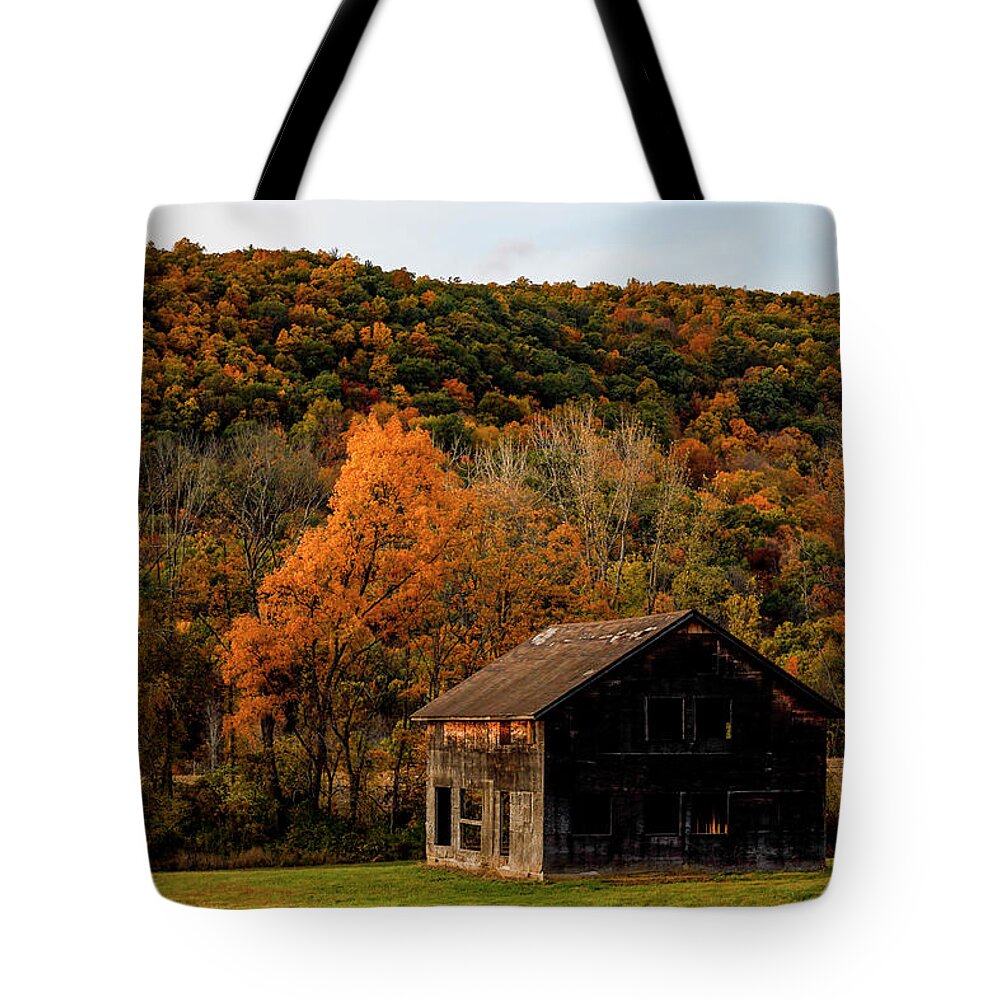 Abandoned Tote Bag featuring the photograph Autumn barn by Alexander Farnsworth