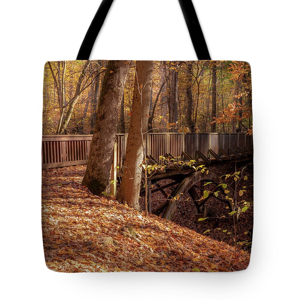Bridge Tote Bag featuring the photograph Autumn Bridge by Arthur Oleary