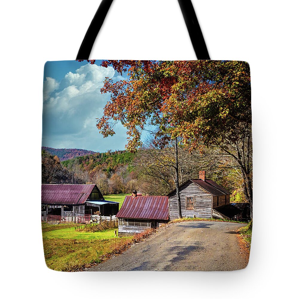 Barns Tote Bag featuring the photograph Autumn Colors at the Barns by Debra and Dave Vanderlaan