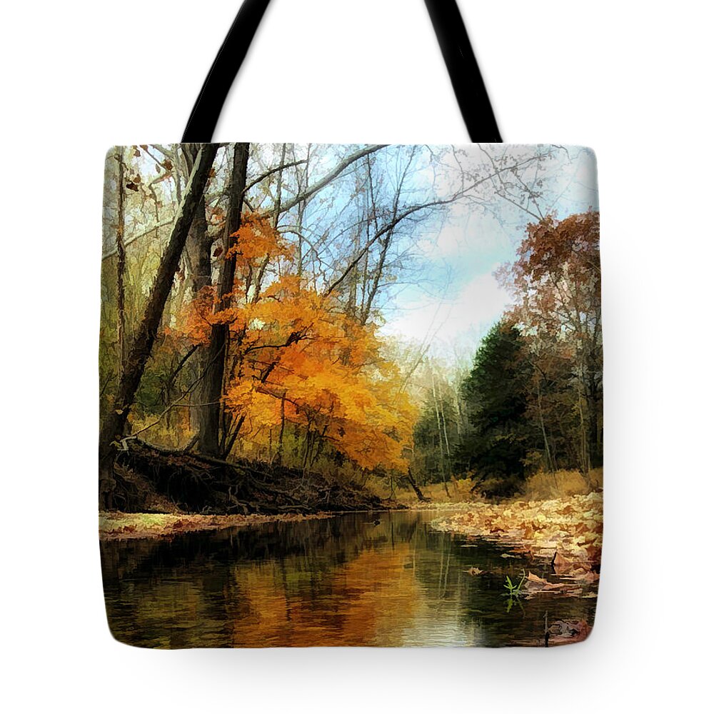Creek Tote Bag featuring the photograph Autumn Creek by Linda Shannon Morgan