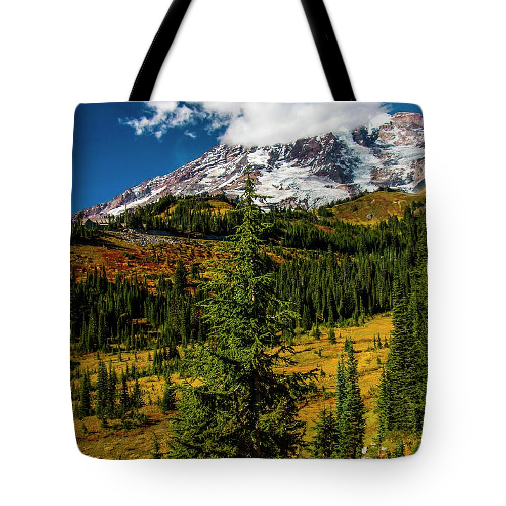Mount Rainier National Park Tote Bag featuring the photograph Autumn Days by Doug Scrima
