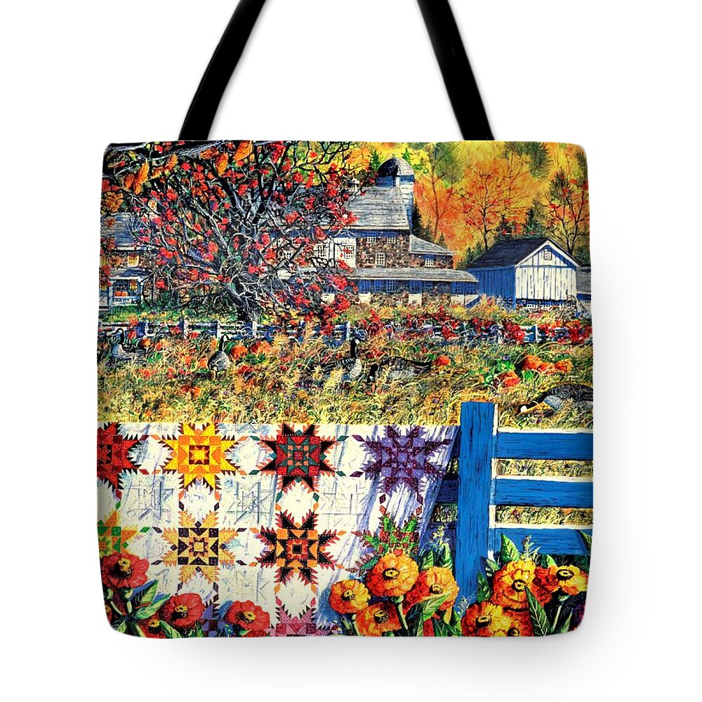 Autumn Tote Bag featuring the painting Autumn Farm by Diane Phalen