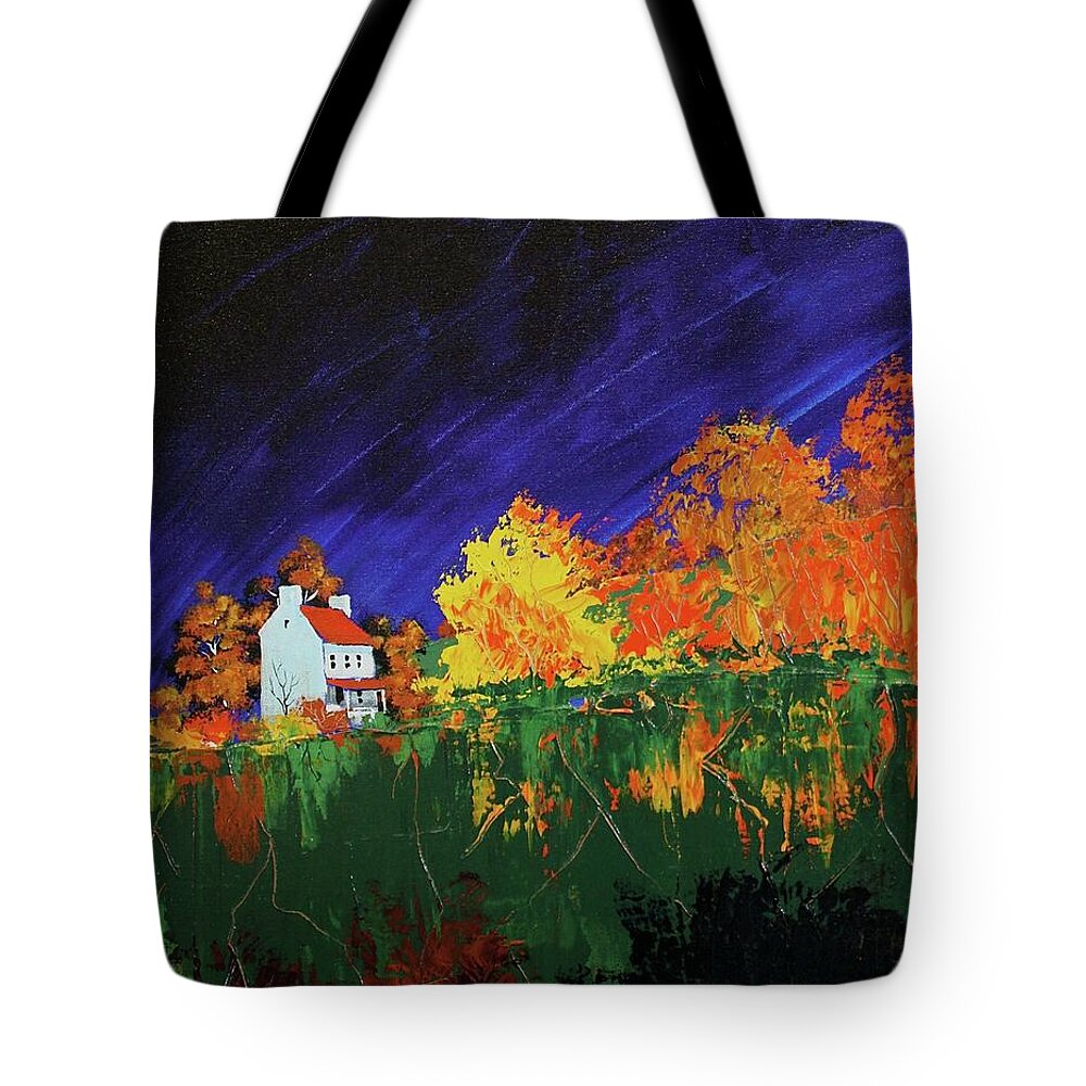 Landscape Tote Bag featuring the painting Autumn FArmhouse by William Renzulli
