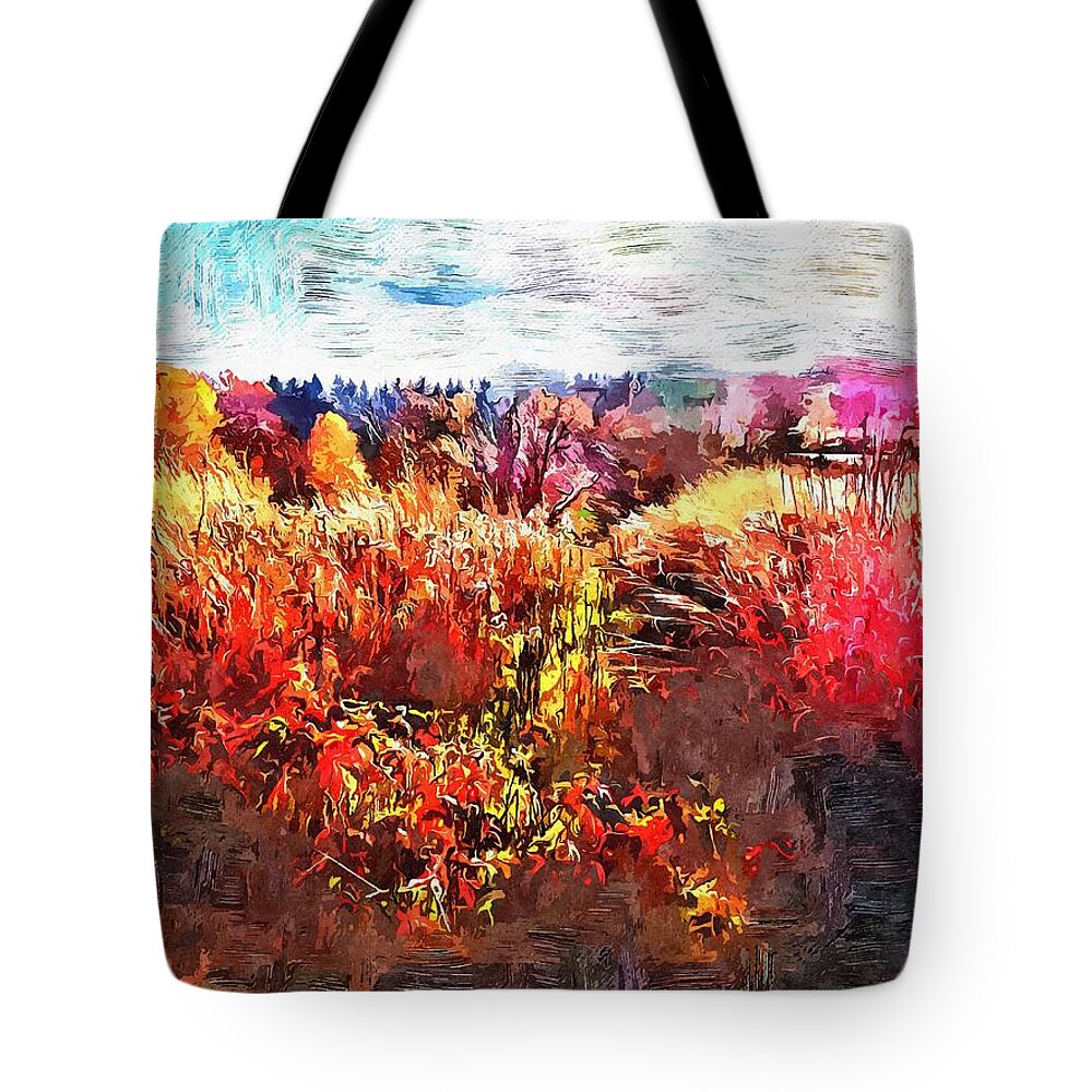 Autumn Tote Bag featuring the mixed media Autumn Field by Christopher Reed