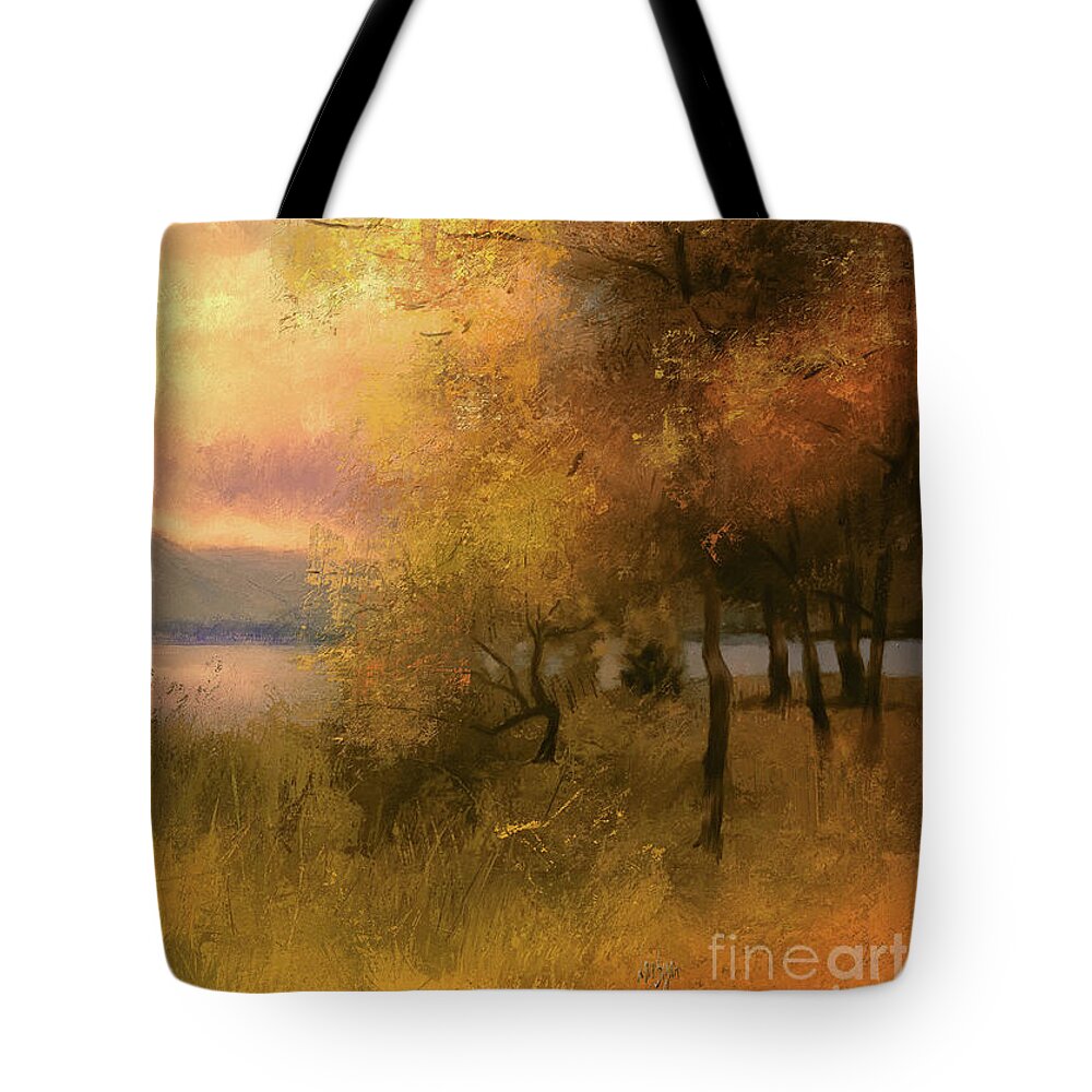 Autumn Tote Bag featuring the digital art Autumn Grove by Lois Bryan