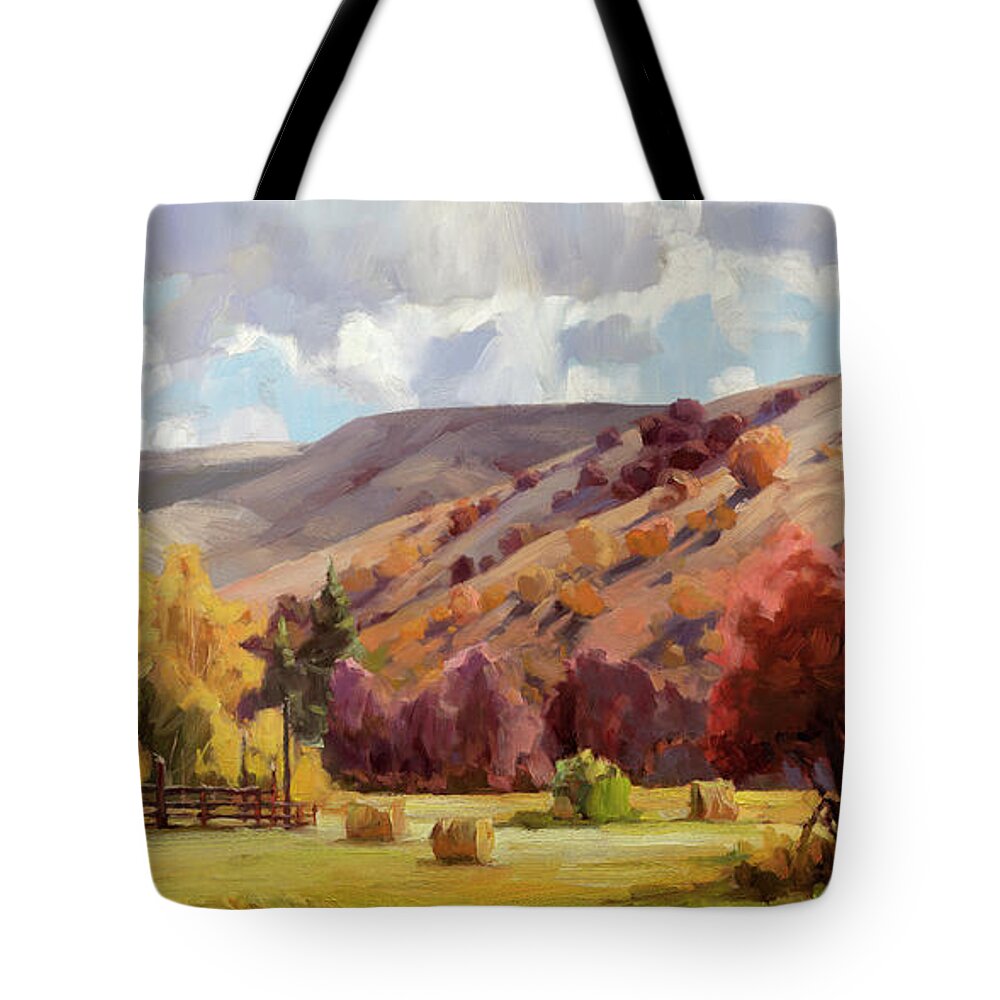 Autumn Tote Bag featuring the painting Autumn Illuminated by Steve Henderson