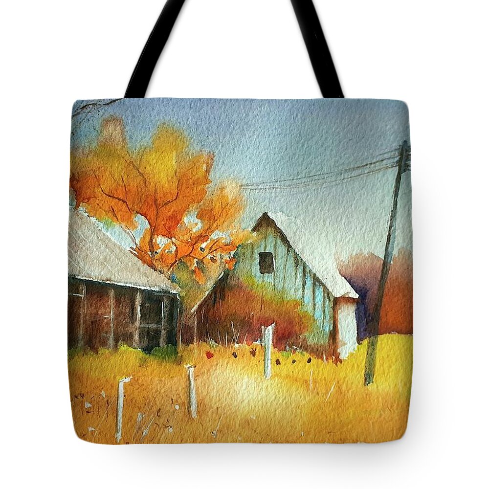 Watercolors Tote Bag featuring the painting Autumn in the old Farm by Carolina Prieto Moreno